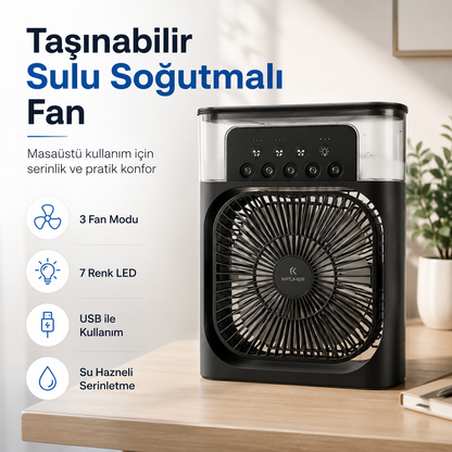 Taşınabilir Sulu Soğutmalı Masaüstü Fan | 7 Renk LED Işıklı USB Fan