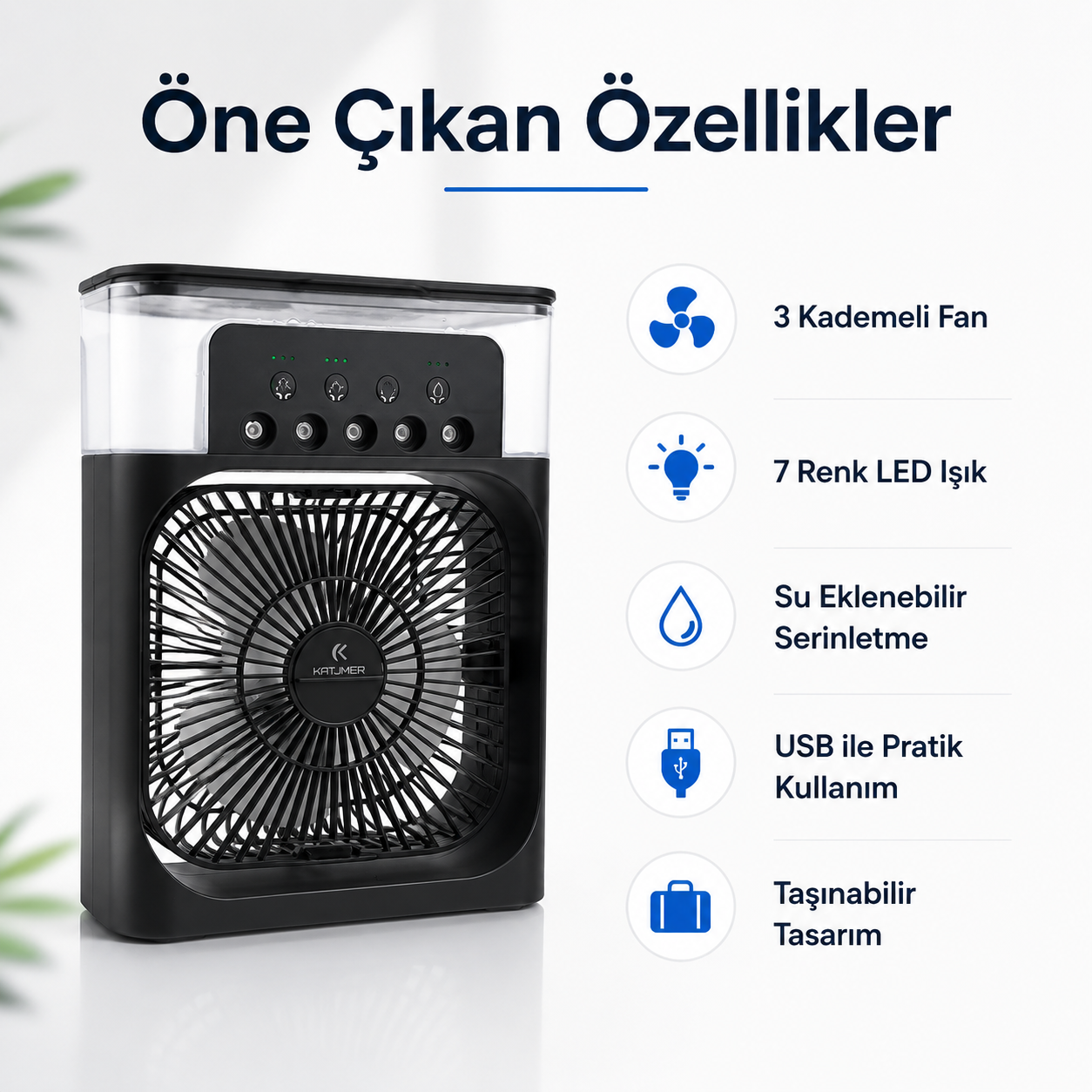 Taşınabilir Sulu Soğutmalı Masaüstü Fan | 7 Renk LED Işıklı USB Fan