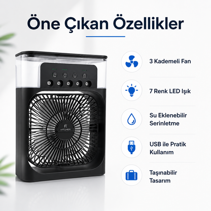 Taşınabilir Sulu Soğutmalı Masaüstü Fan | 7 Renk LED Işıklı USB Fan