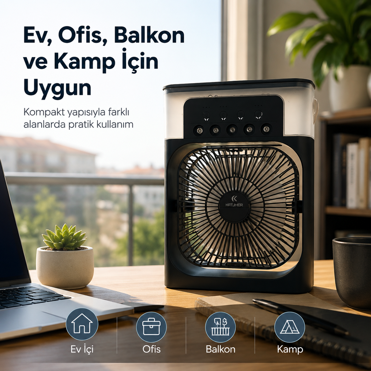 Taşınabilir Sulu Soğutmalı Masaüstü Fan | 7 Renk LED Işıklı USB Fan