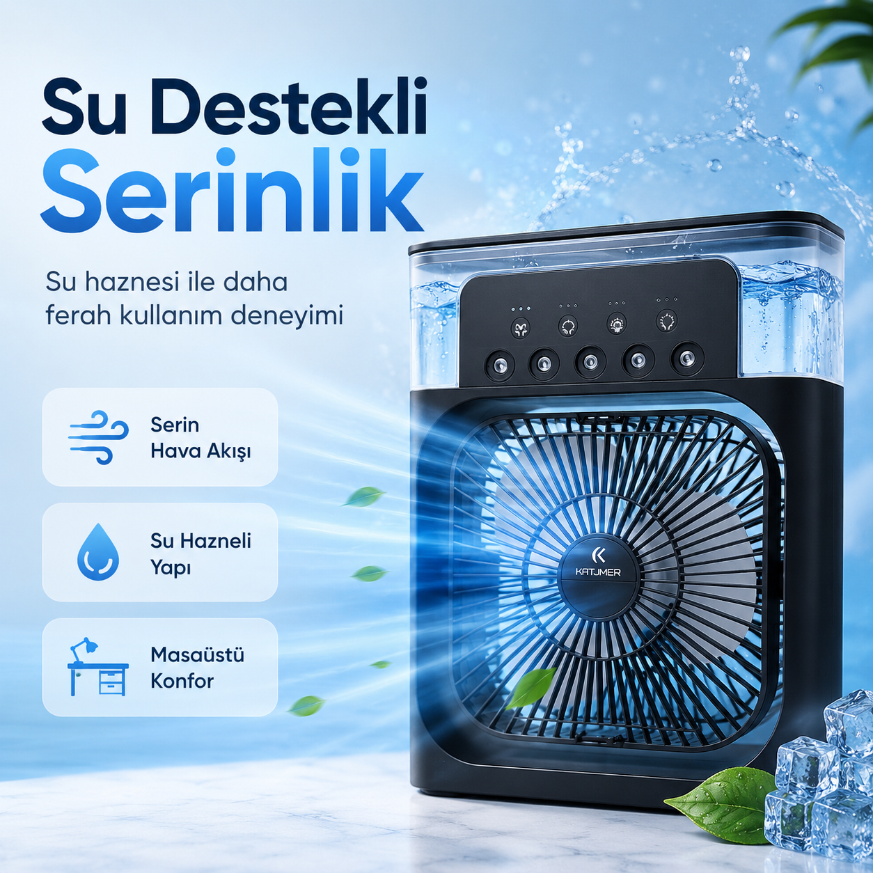 Taşınabilir Sulu Soğutmalı Masaüstü Fan | 7 Renk LED Işıklı USB Fan