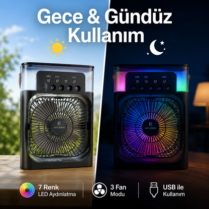 Taşınabilir Sulu Soğutmalı Masaüstü Fan | 7 Renk LED Işıklı USB Fan