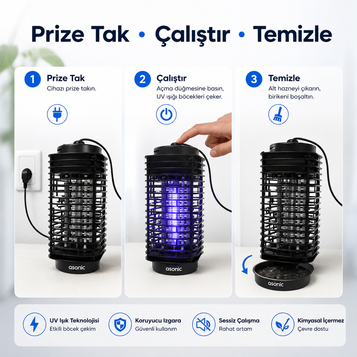 Asonic UV Işıklı Elektrikli Sinek Öldürücü | Kokusuz Sinek Çözümü