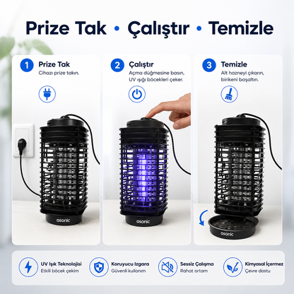 Asonic UV Işıklı Elektrikli Sinek Öldürücü | Kokusuz Sinek Çözümü